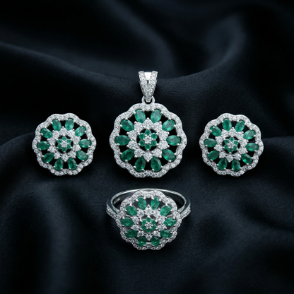 Veridian Blossom 92.5 Silver Pendant Set