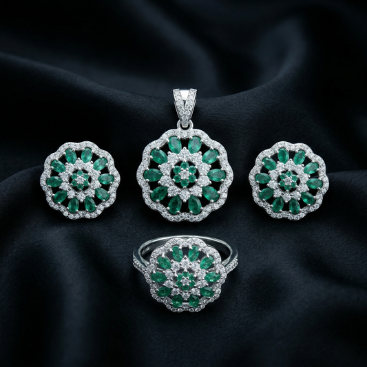 Veridian Blossom 92.5 Silver Pendant Set