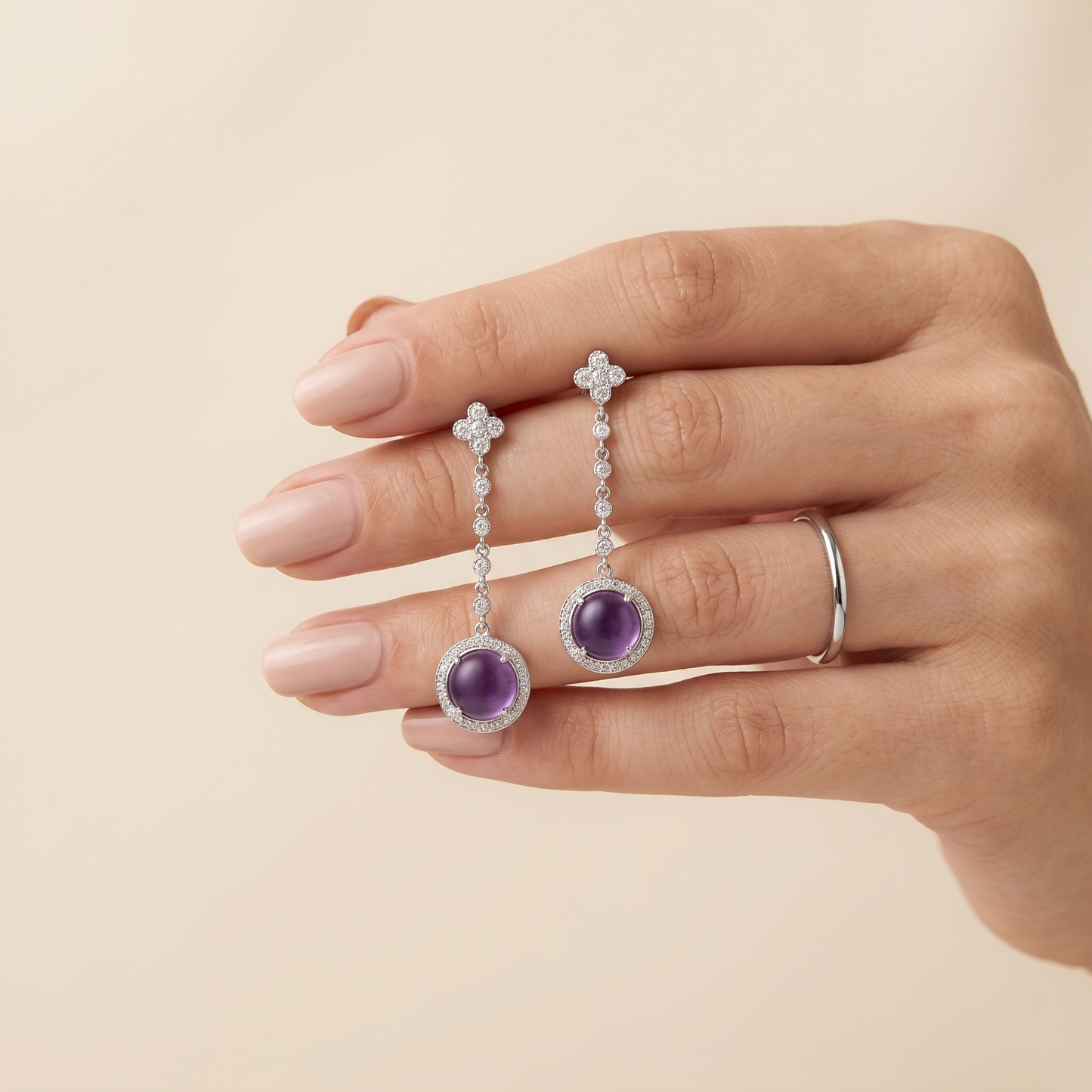 Elegant Amethyst White Gold Drop Earrings