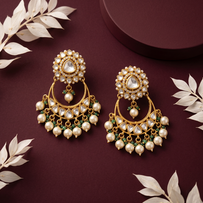 Gold Plated Chandbali Pearl Drop Earrings