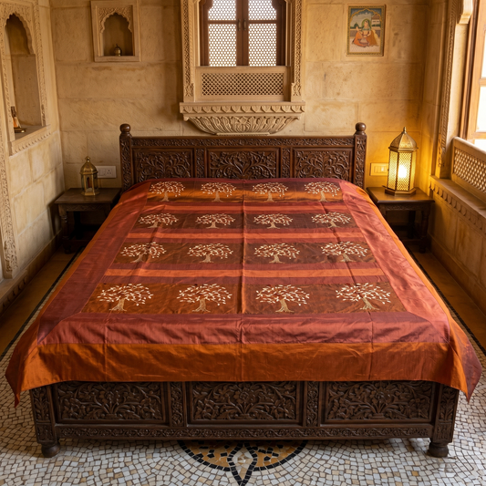 Luxury Silk Embroidered Tree Bedcover Set