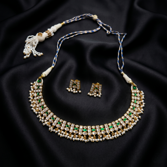 Elegant Emerald Accented Silver Choker Set