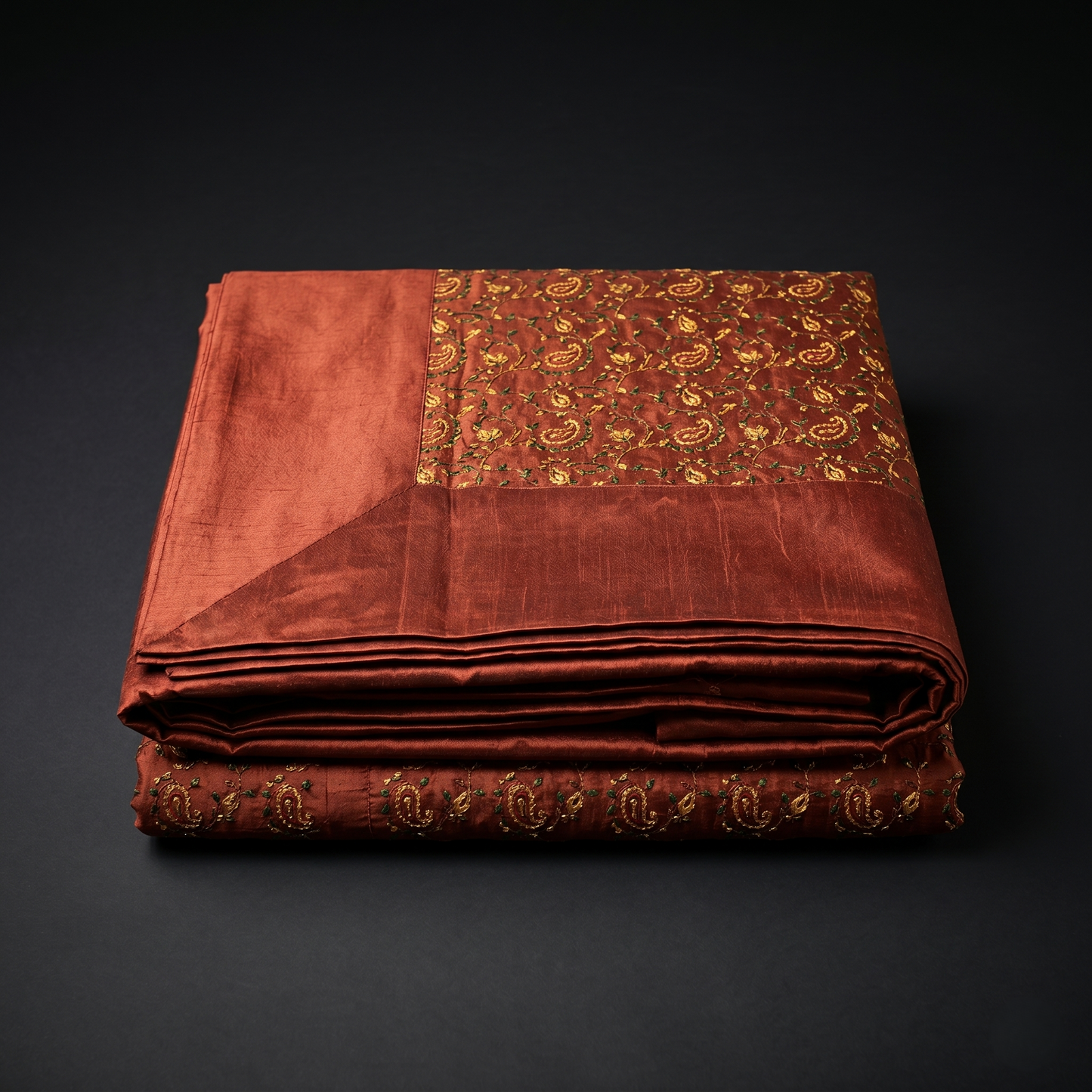 Deep Maroon Silk Paisley Embroidered Bedcover