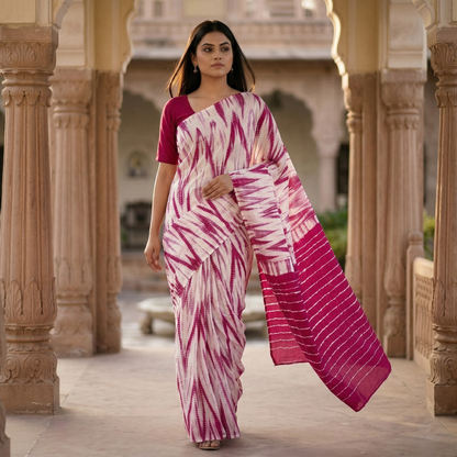 Magenta Shibori Geometric Hand Dyed Saree