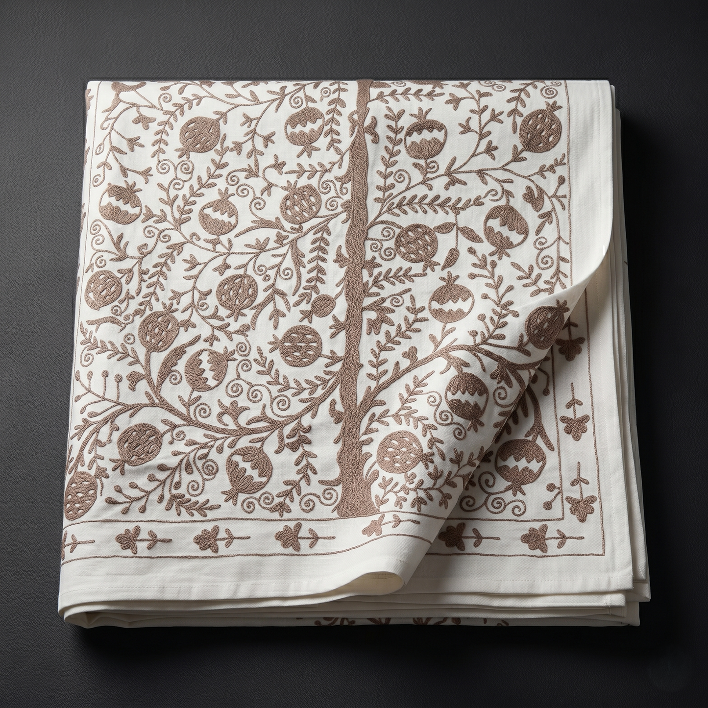 Heritage Embroidered Ivory Floral Cotton Bedcover