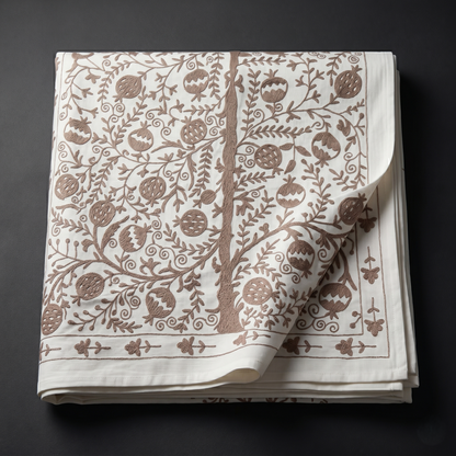 Heritage Embroidered Ivory Floral Cotton Bedcover