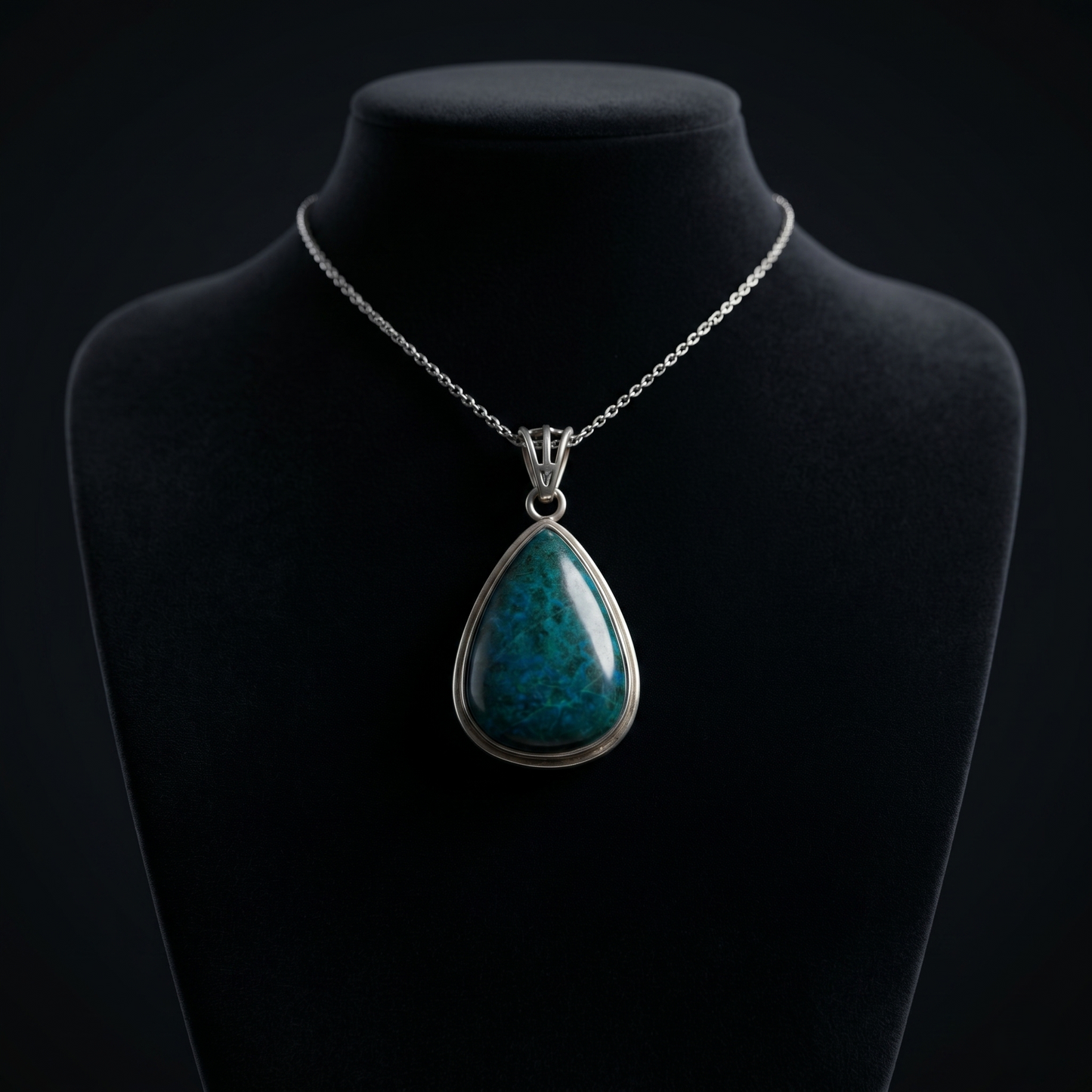 Artisan Teal Chrysocolla Silver Teardrop Pendant