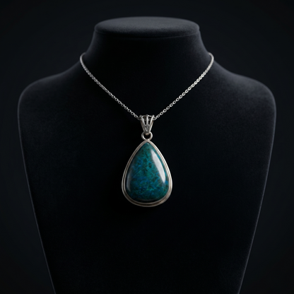 Artisan Teal Chrysocolla Silver Teardrop Pendant