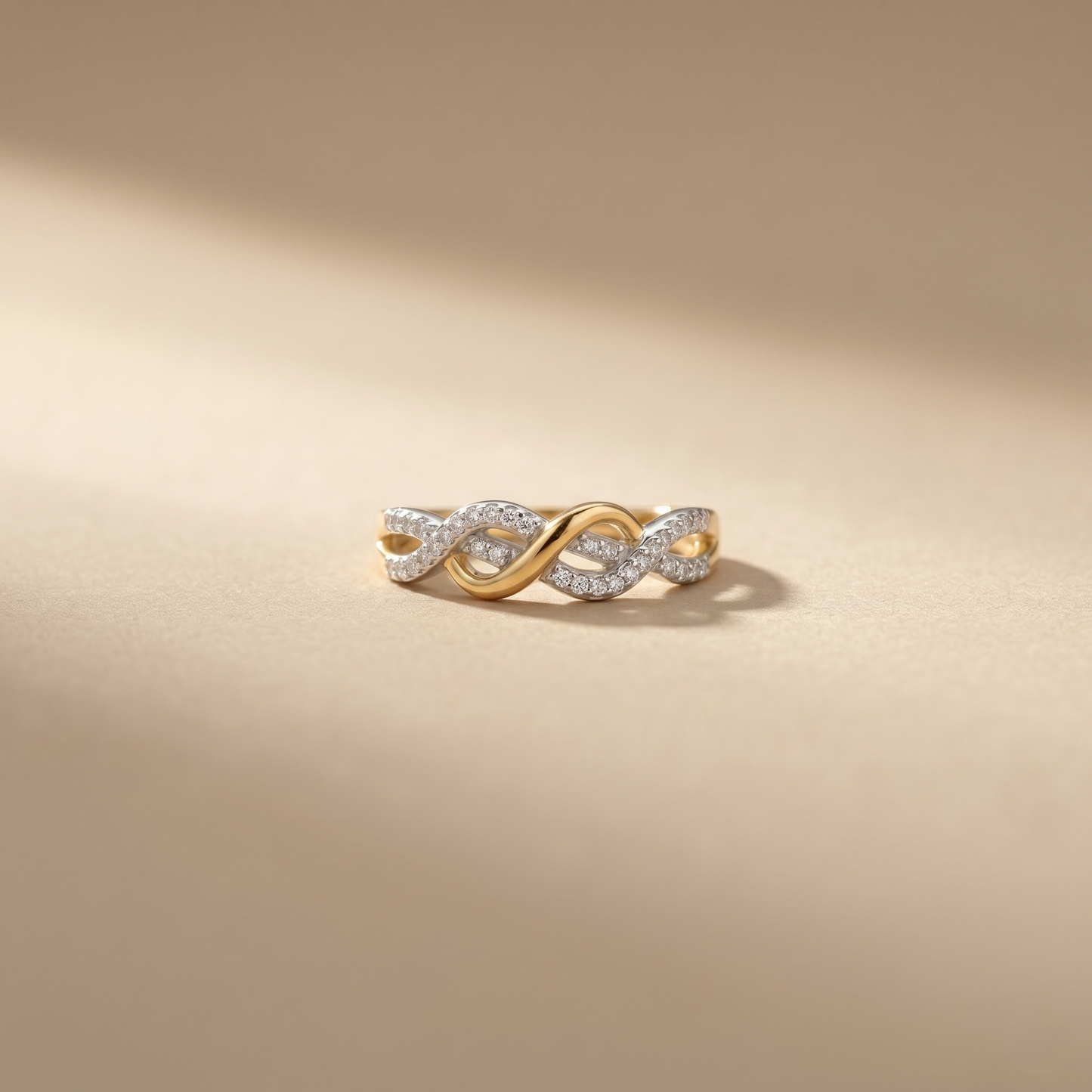Elegant Gold Infinity Diamond Braided Ring