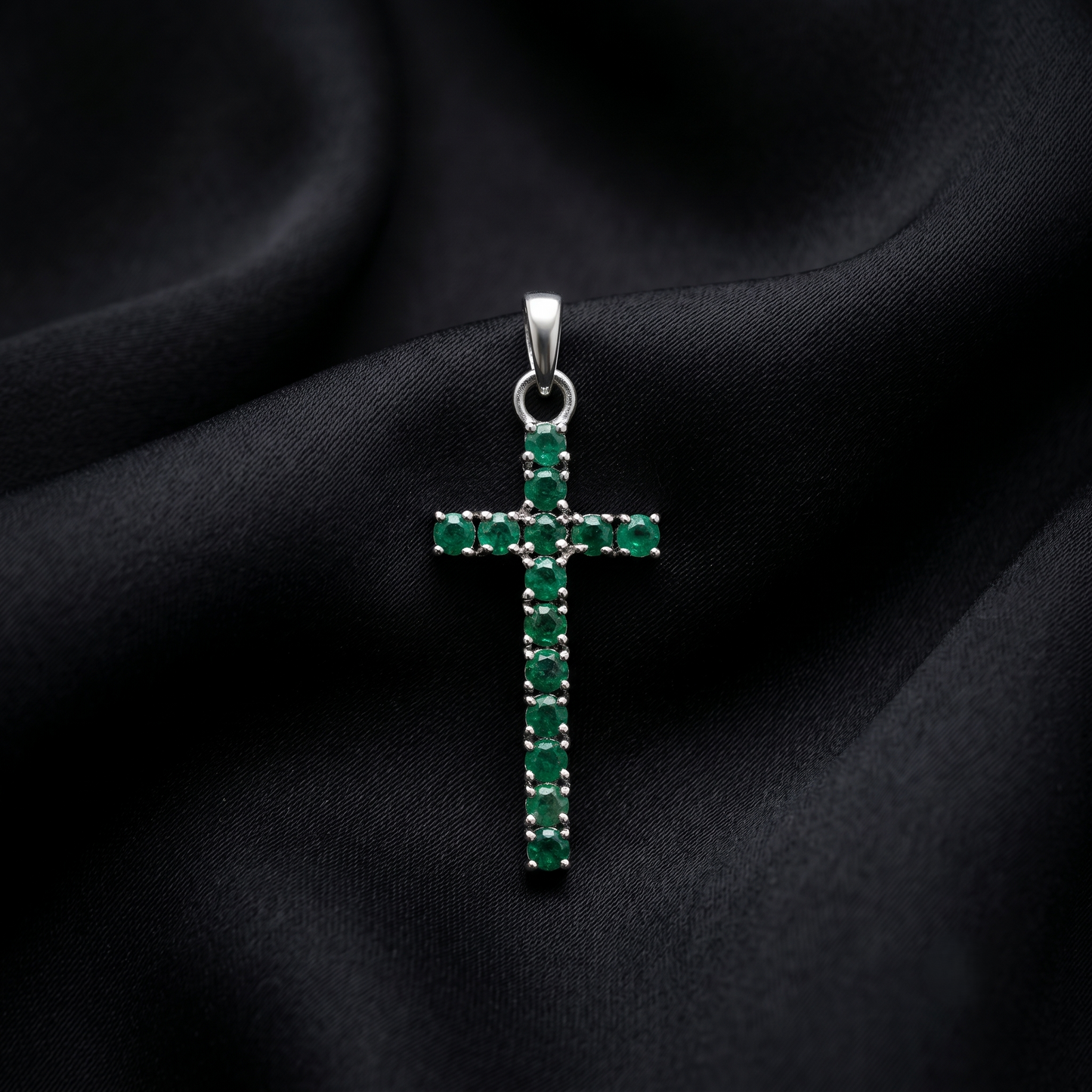 Emerald Cross 92.5 Silver Pendant
