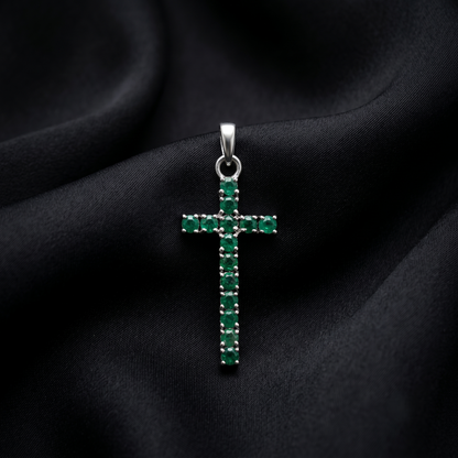 Emerald Cross 92.5 Silver Pendant