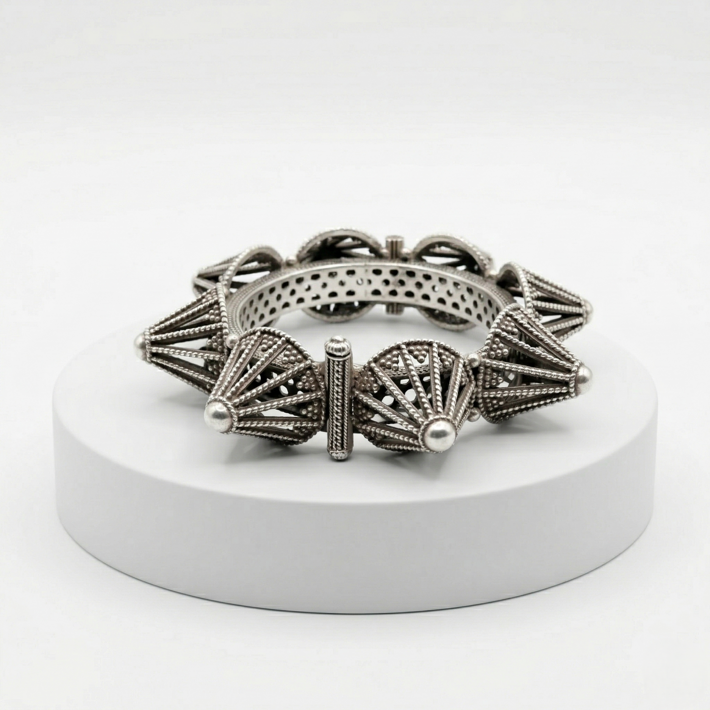 Ornate Silver Filigree Spiked Kada Bracelet