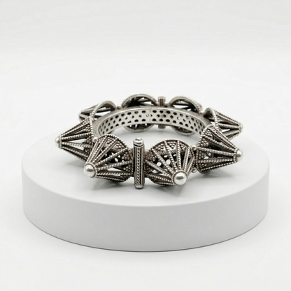 Ornate Silver Filigree Spiked Kada Bracelet