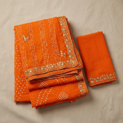 Radiant Orange Bandhani Silk Embellished Saree