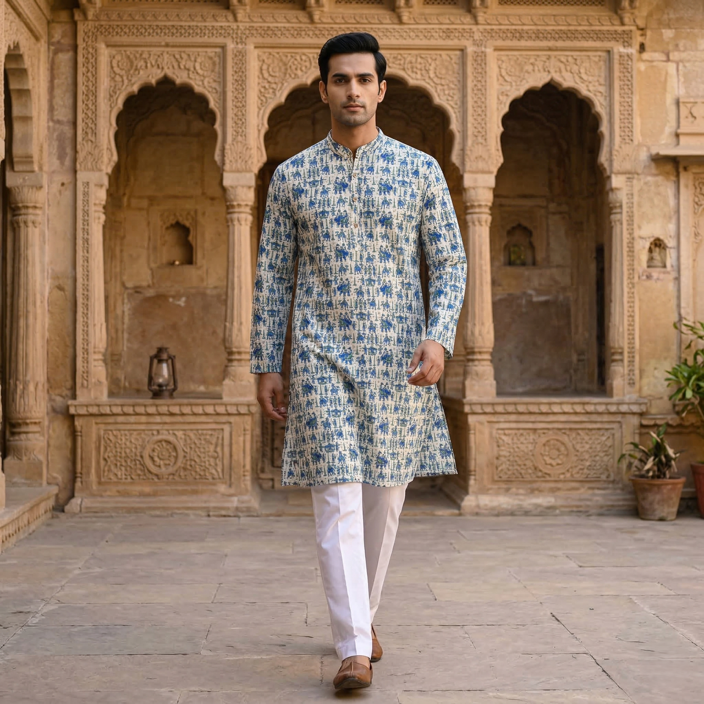 Royal Indigo Hand Block Cotton Kurta