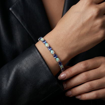 Elegant Silver Opal and Sapphire Bracelet