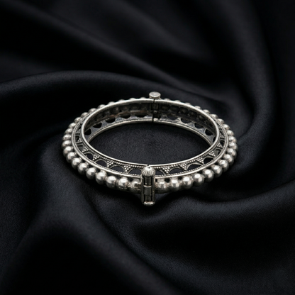 Oxidized Silver Beaded Openable Kada Bracelet
