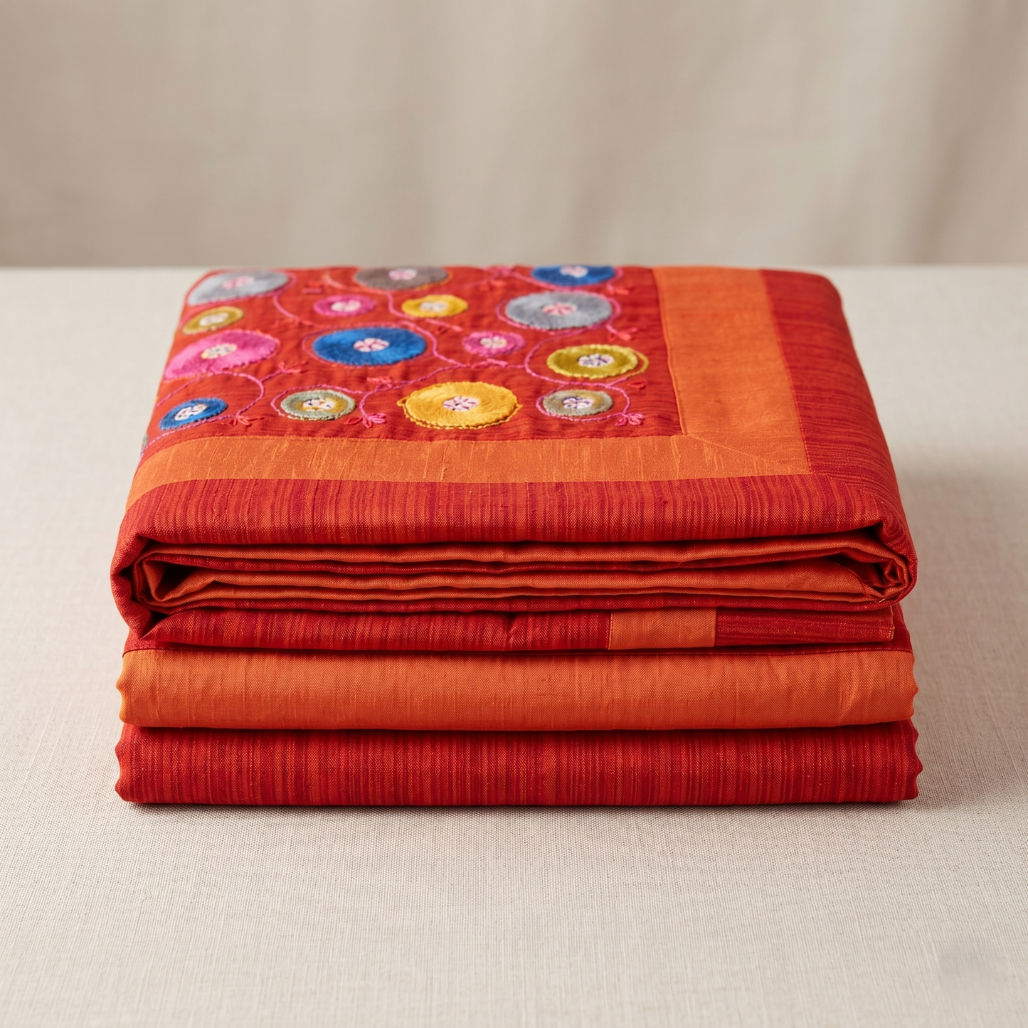 Embroidered Floral Medallion Luxury Silk Bedcover