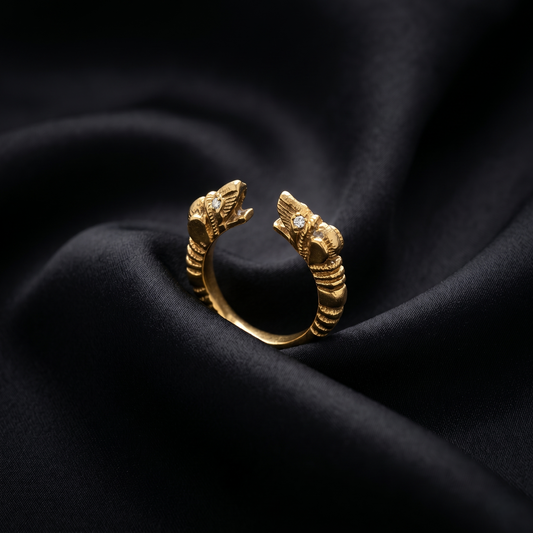 Antique Gold Twin Elephant Open Ring