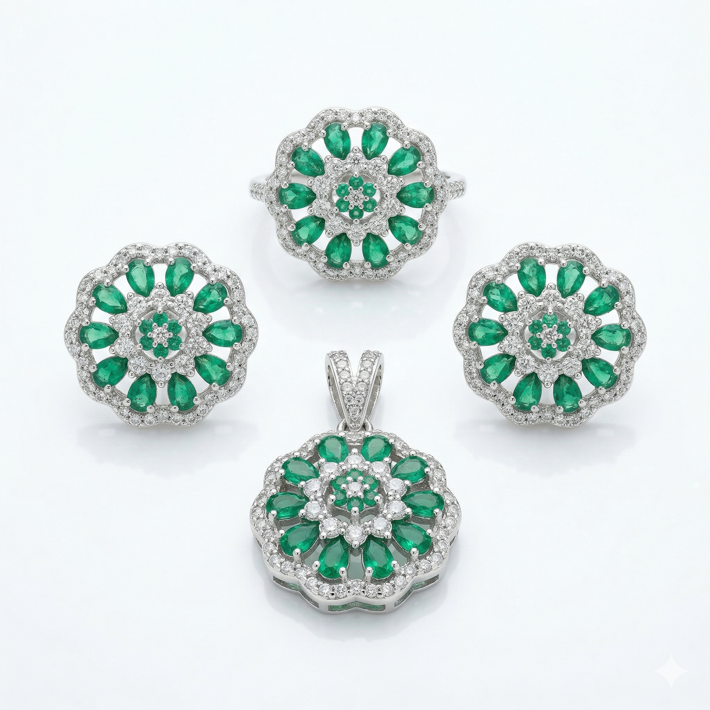 Veridian Blossom 92.5 Silver Pendant Set