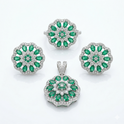 Veridian Blossom 92.5 Silver Pendant Set