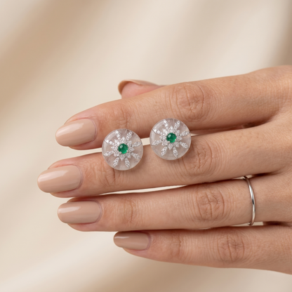 Vintage Emerald Starburst Silver Stud Earrings
