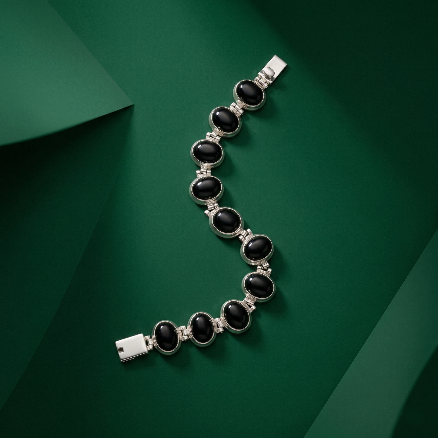 Midnight Elegance Silver Onyx Link Bracelet