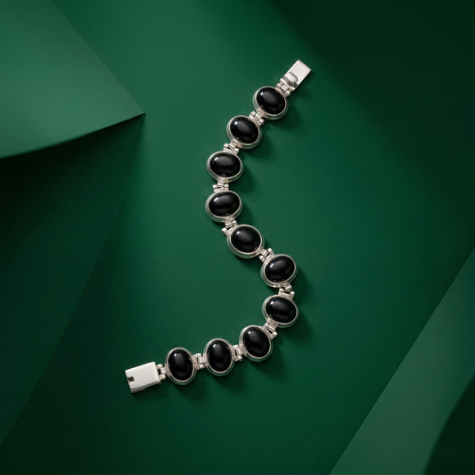 Midnight Elegance Silver Onyx Link Bracelet