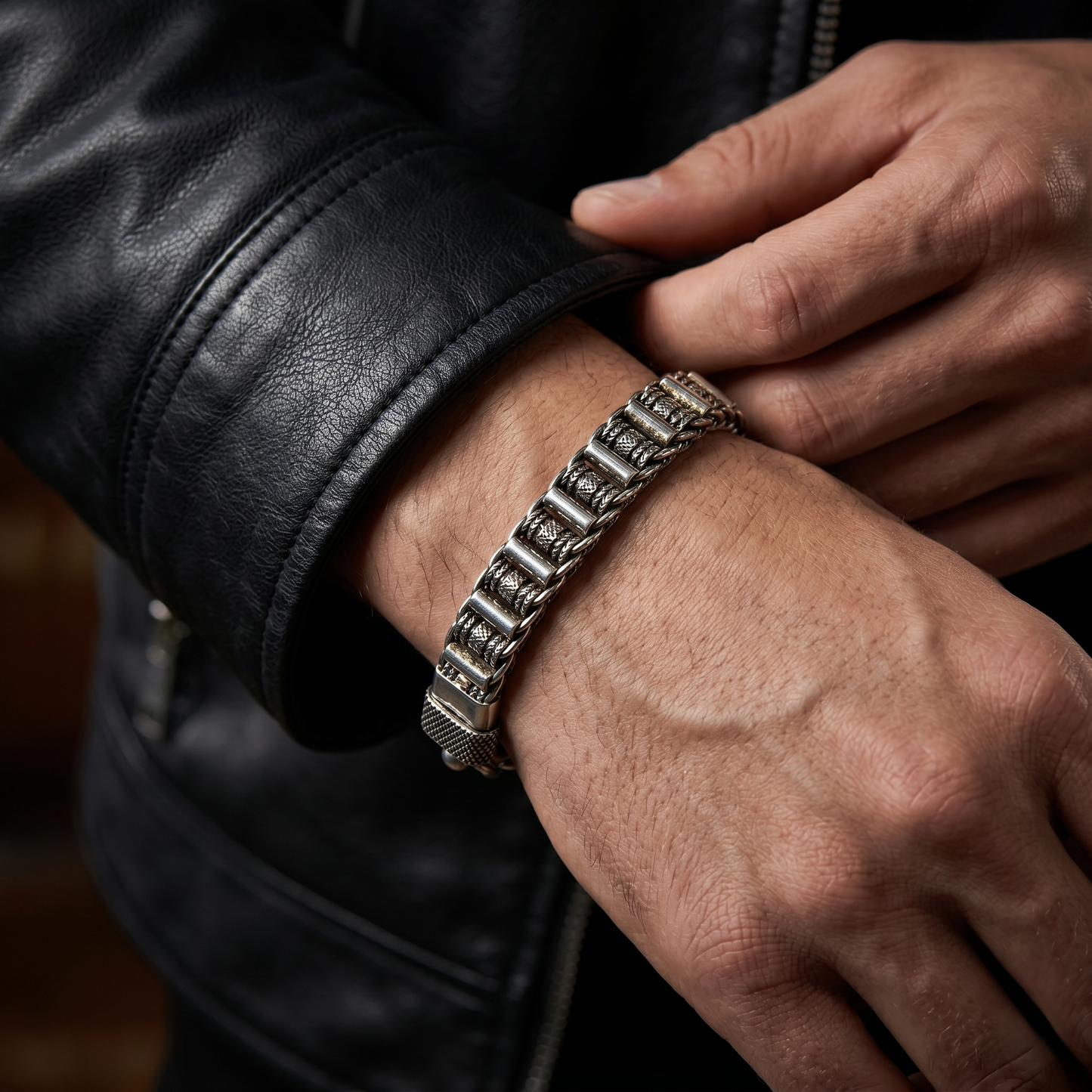 Handcrafted Geometric 92.5 Sterling Silver Bracelet