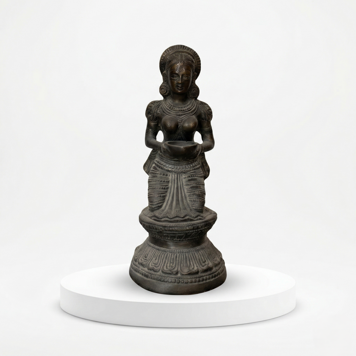 Vintage Brass Lady Diya Statue