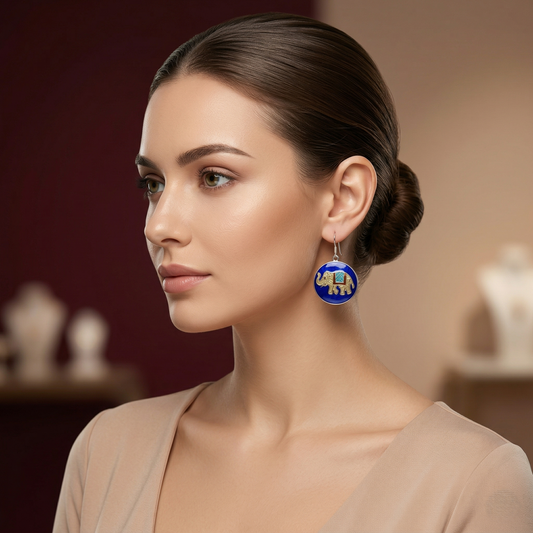Heritage Elephant Meenakari Silver Drop Earrings