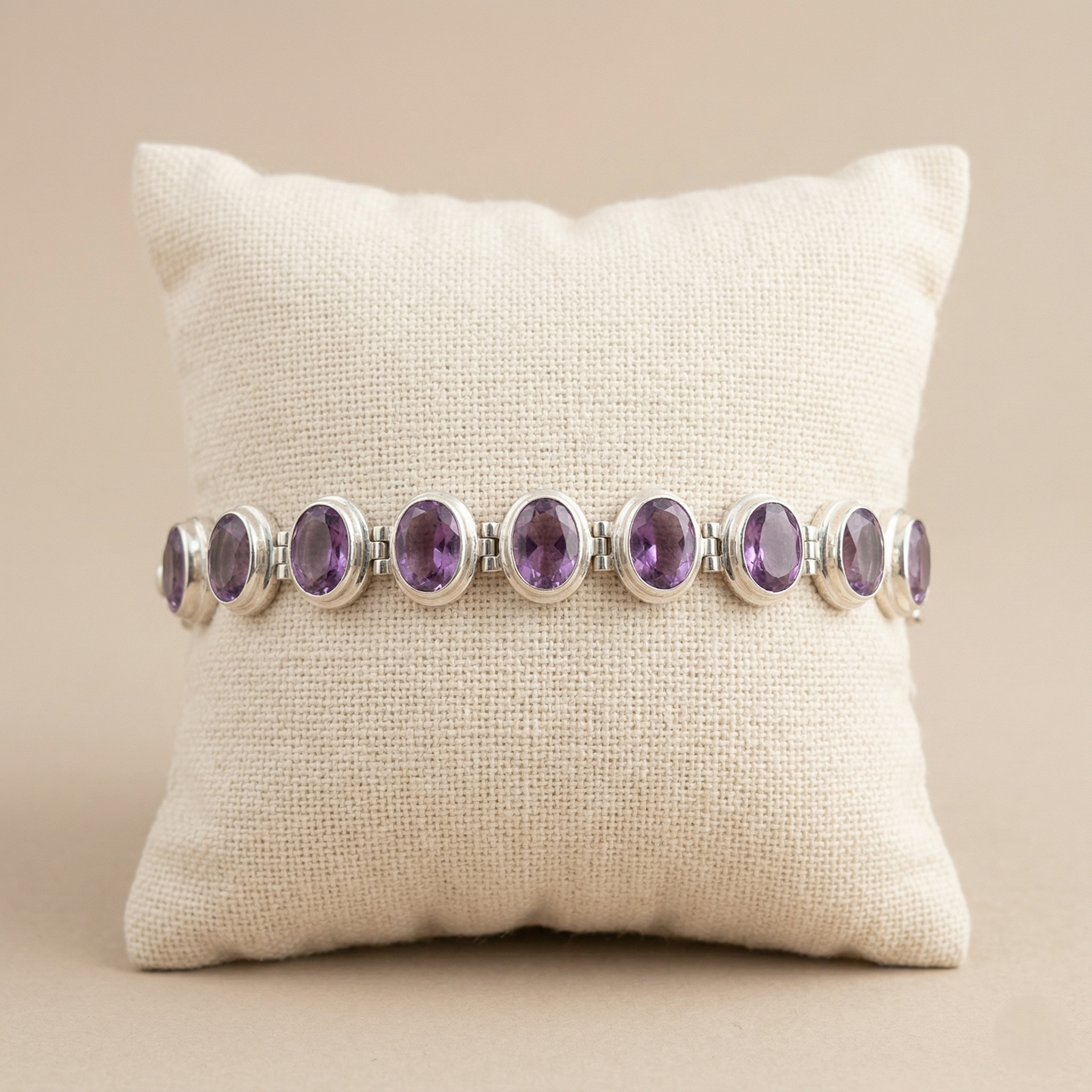Elegance Unveiled Amethyst Silver Link Bracelet