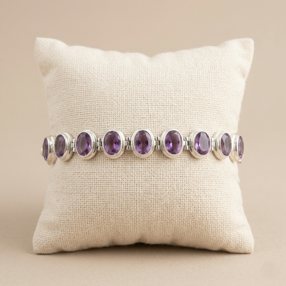 Elegance Unveiled Amethyst Silver Link Bracelet
