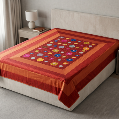 Embroidered Floral Medallion Luxury Silk Bedcover