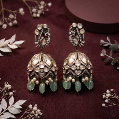 Heritage Polki 92.5 Silver Jhumka Earrings