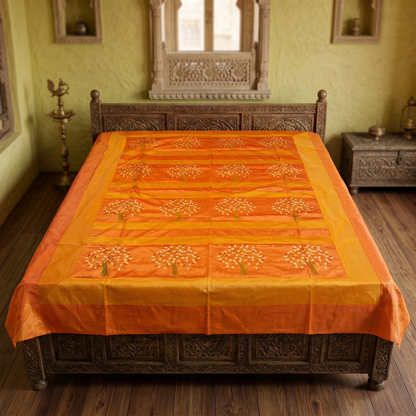 Golden Saffron Tree Luxury Silk Bedcover