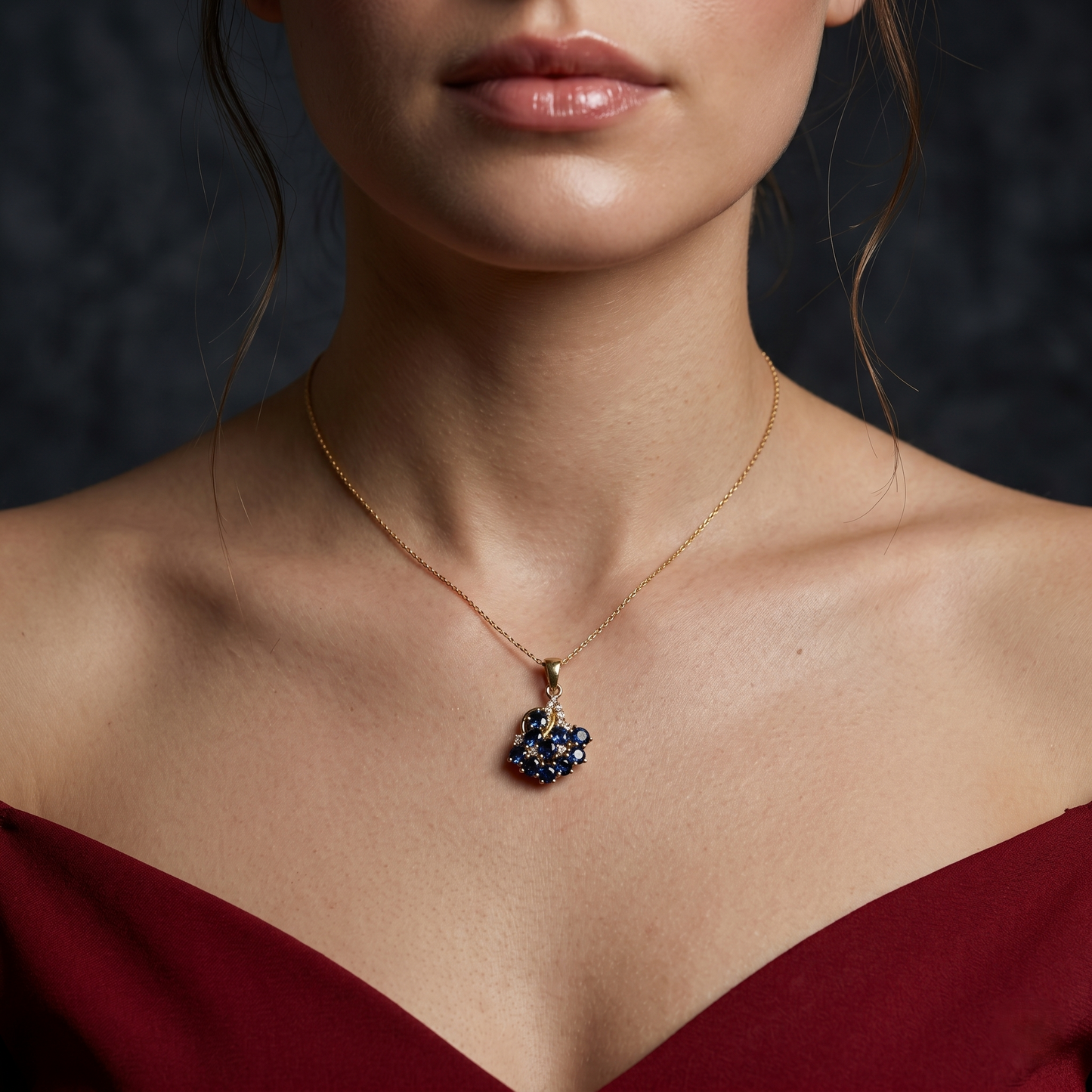 Blue Sapphire Cluster Silver Pendant