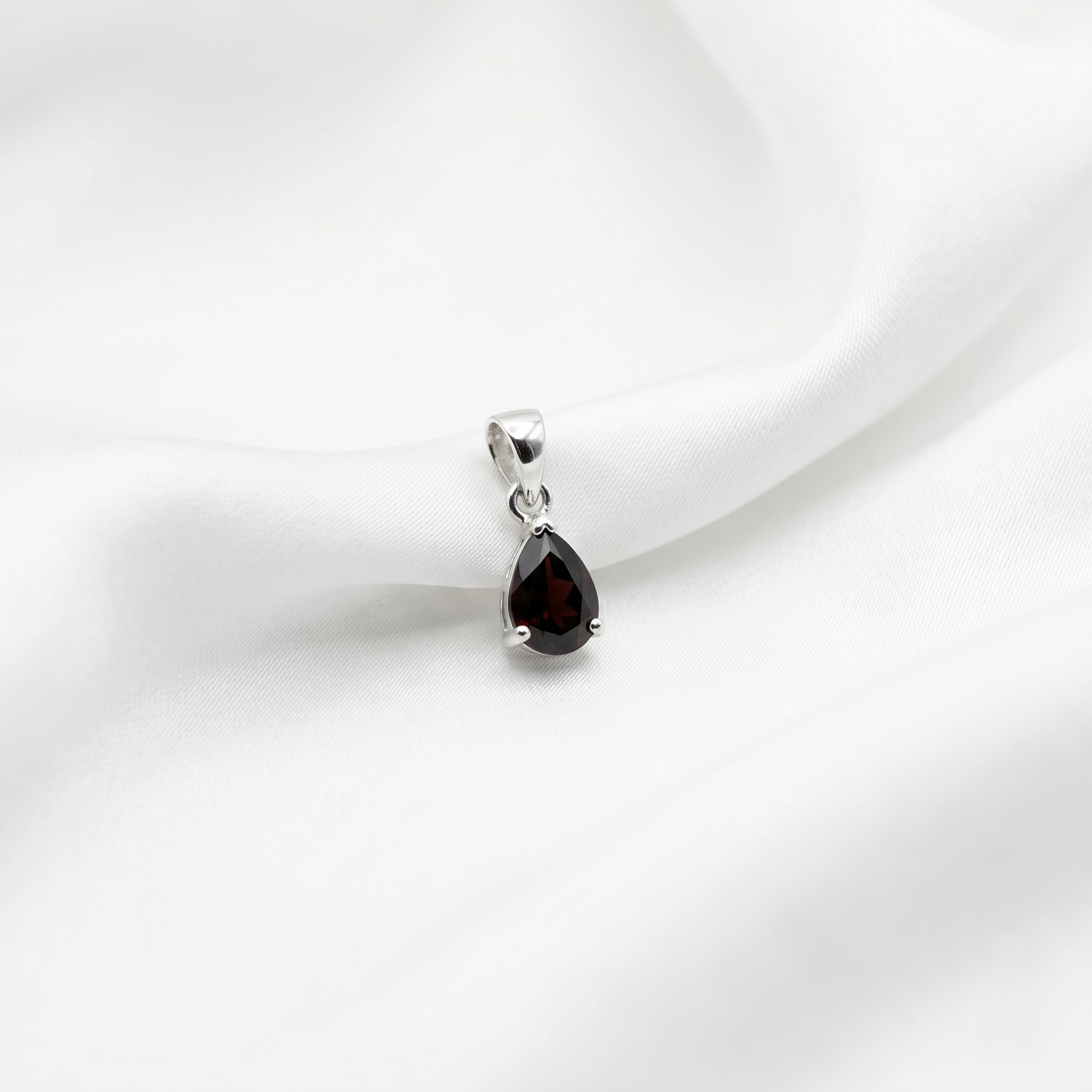 Elegant Teardrop Garnet Silver Pendant Charm