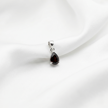 Elegant Teardrop Garnet Silver Pendant Charm