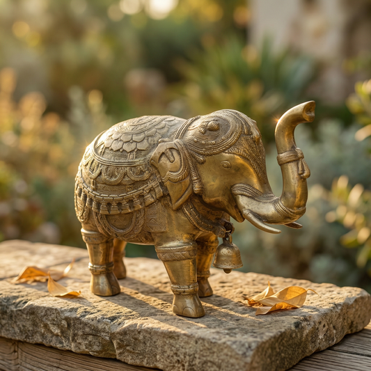 Heritage Brass Elephant with Intricate Carvings