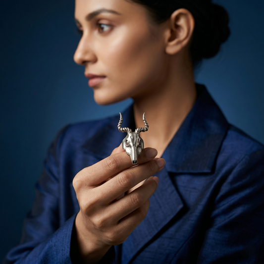 Silver Gazelle Skull Statement Spirit Ring