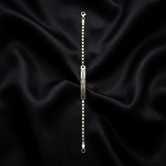 Geometric Silver Venetian Box ID Bracelet
