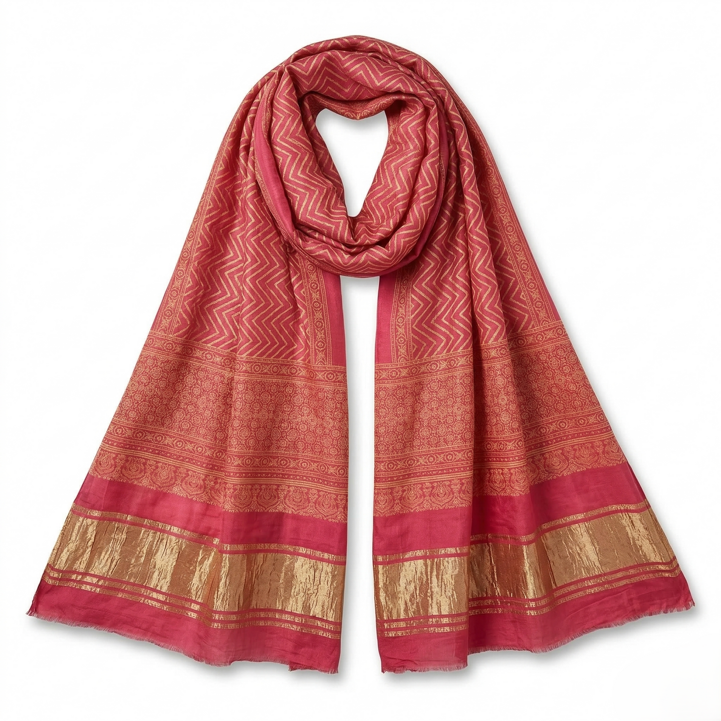 Pink Zigzag Leheriya Silk Blend Dupatta