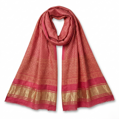Pink Zigzag Leheriya Silk Blend Dupatta