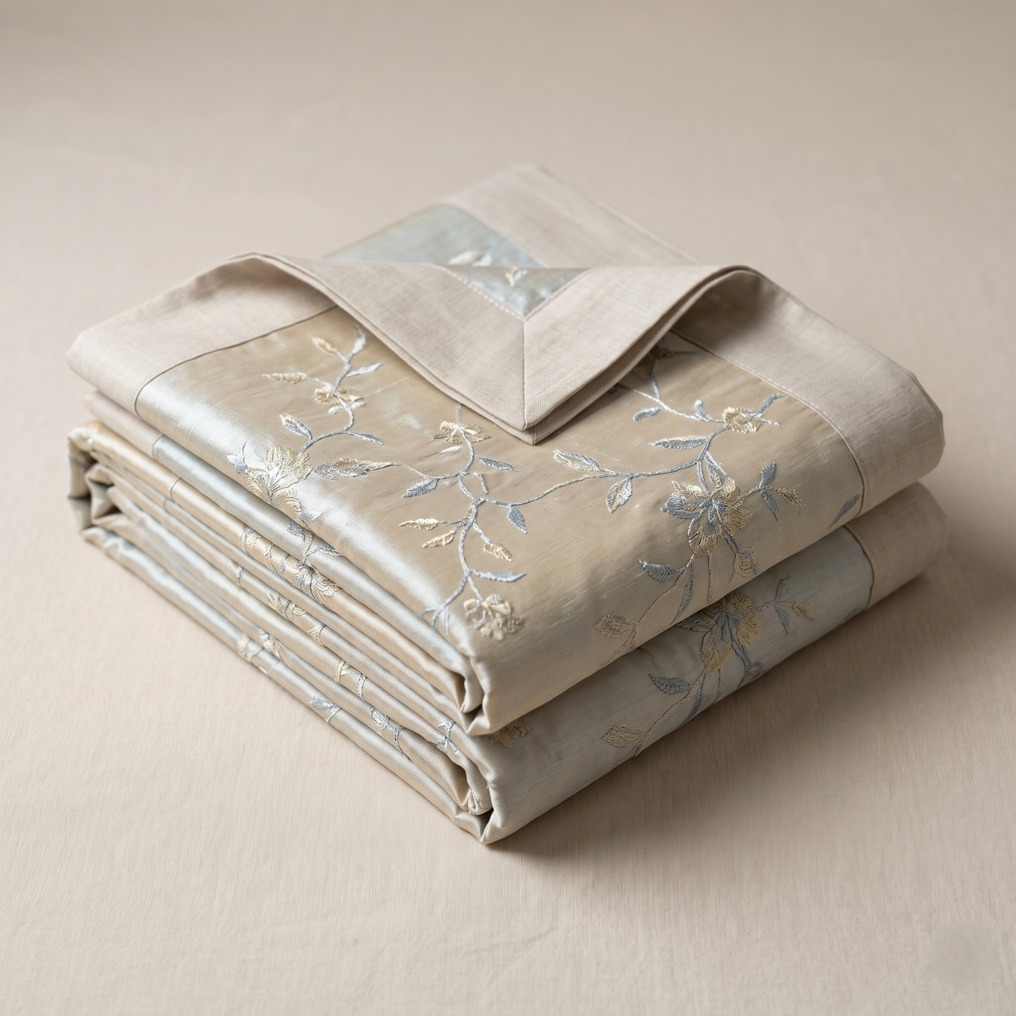 Ivory Chanderi Silk Embroidered Luxury Bedcover