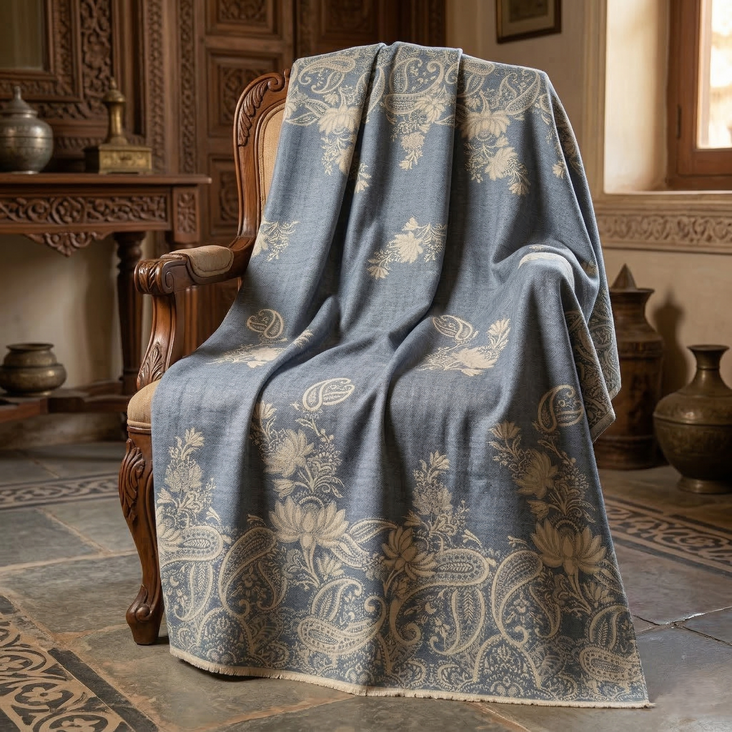 Elegant Paisley Jacquard Woolen Blanket