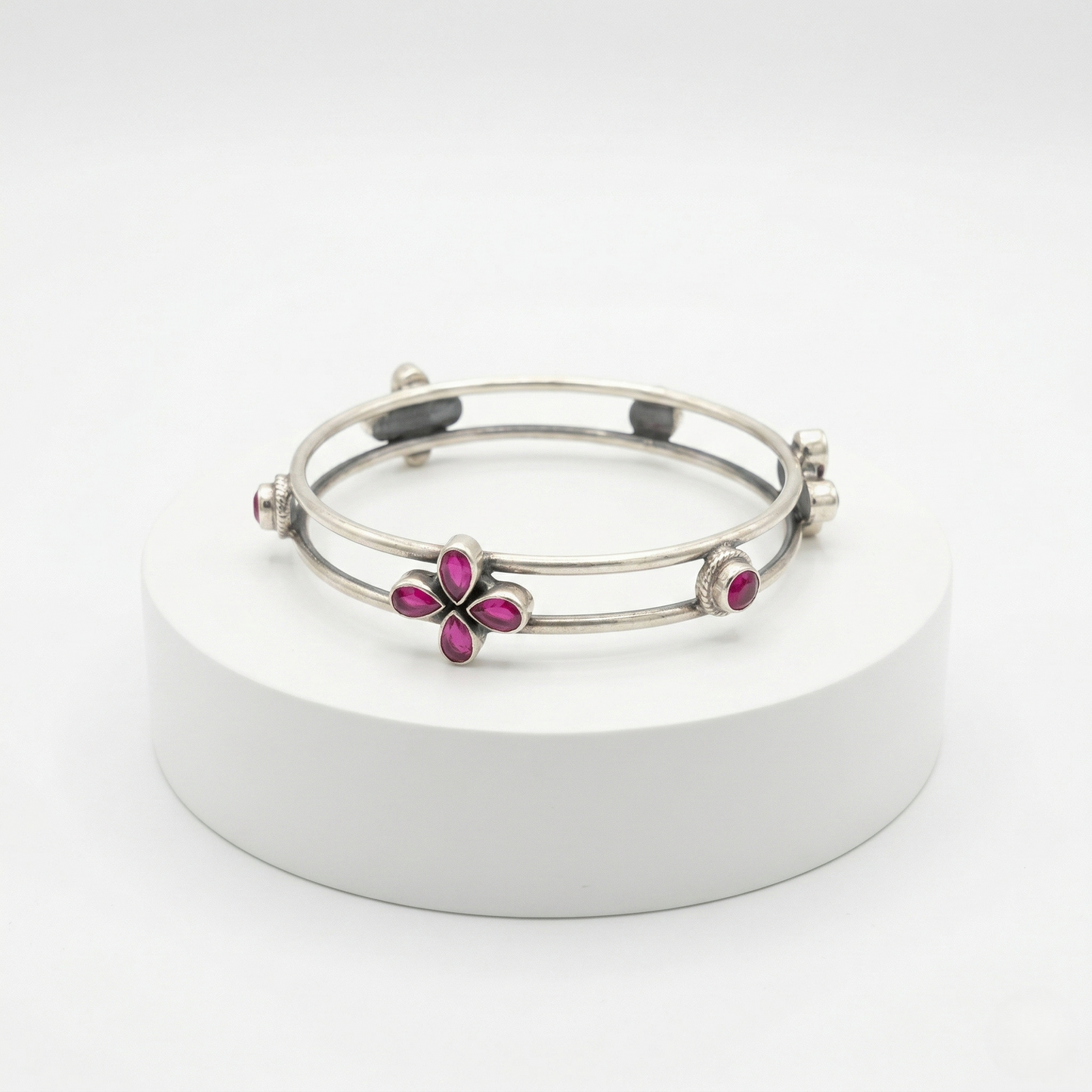 Ruby Floral 92.5 Sterling Silver Kada