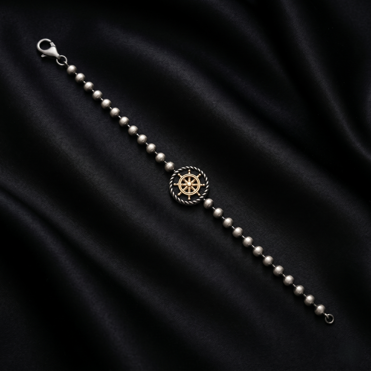 Silver Nautical Wheel Beaded Statement Bracelet