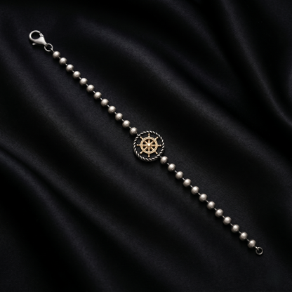 Silver Nautical Wheel Beaded Statement Bracelet