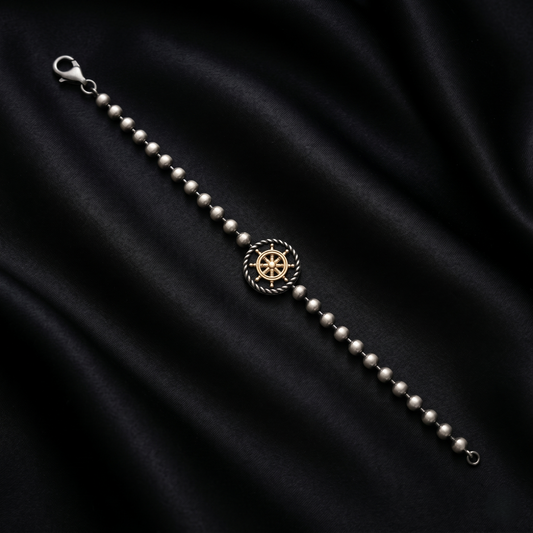 Silver Nautical Wheel Beaded Statement Bracelet